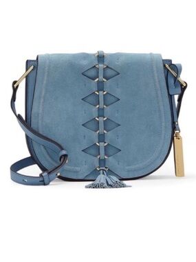 Vince Camuto Ancel Flap Crossbody Suede and Leather - Blue Haven